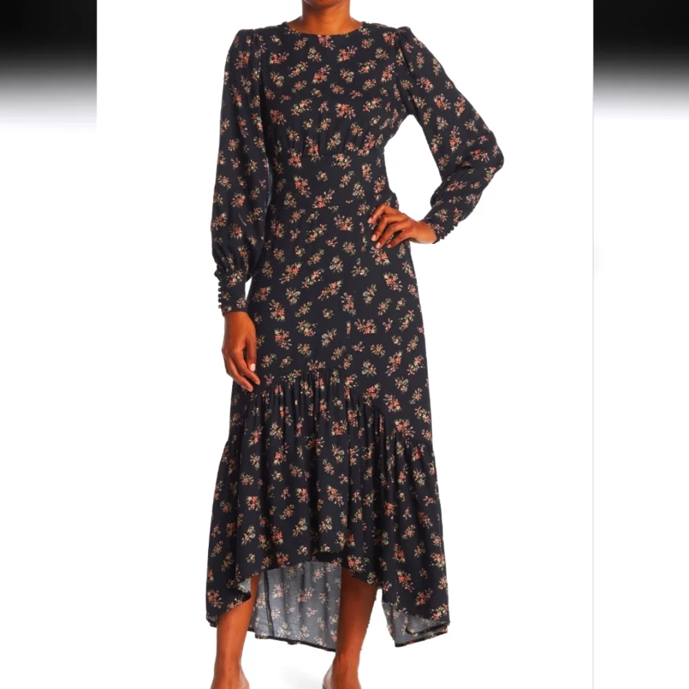 NWT AFRM Gilda Back Cutout Maxi Dress in Noir Bouquet, Size M - Picture 3 of 17